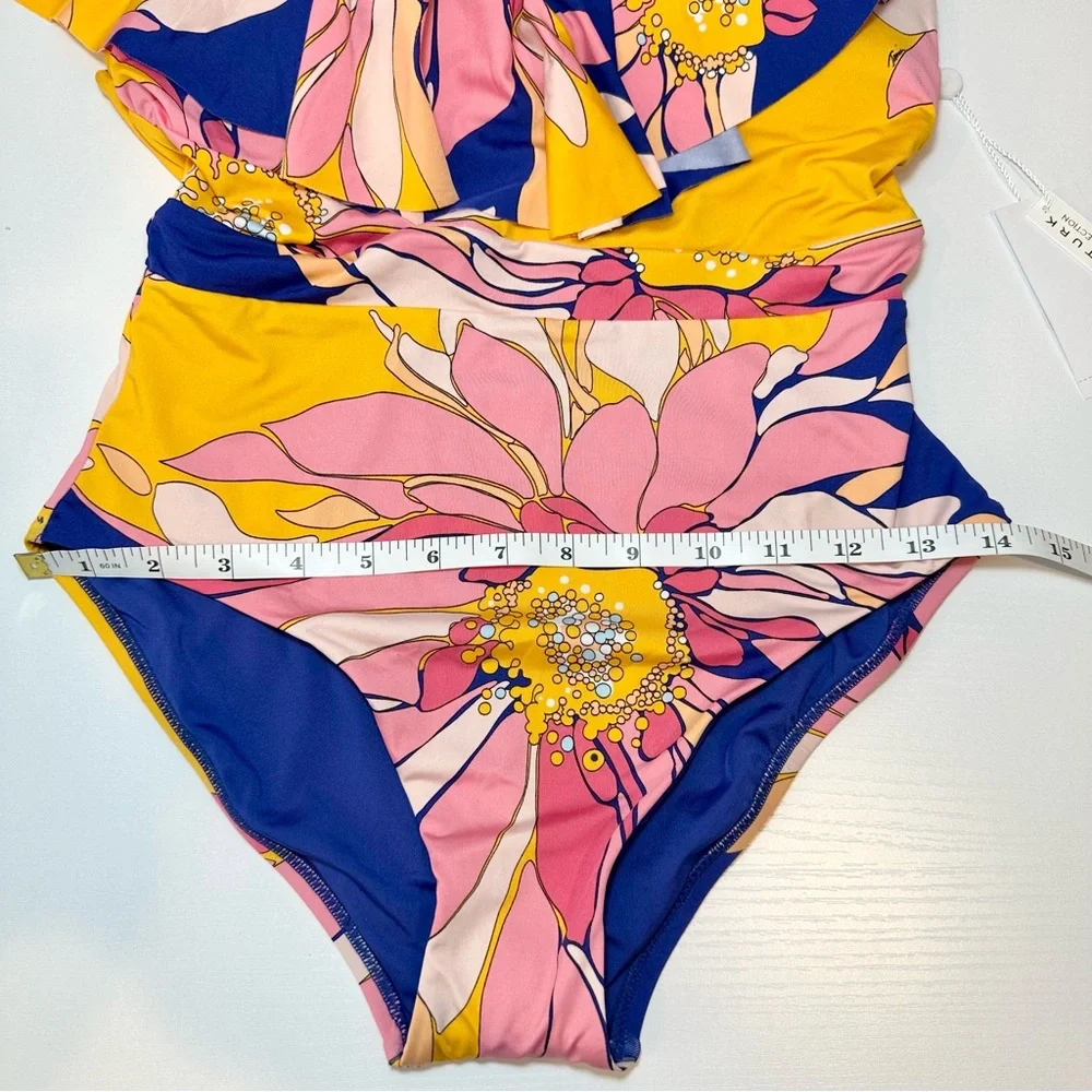 Trina Turk Breeze Ruffle Plunge One-Piece Swimsuit, Retro Multi-Color NWT - Picture 14 of 15